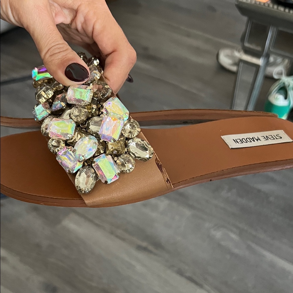 Steve Madden Brown Sandals with Iridescent Gemstones - Picture 4 of 8